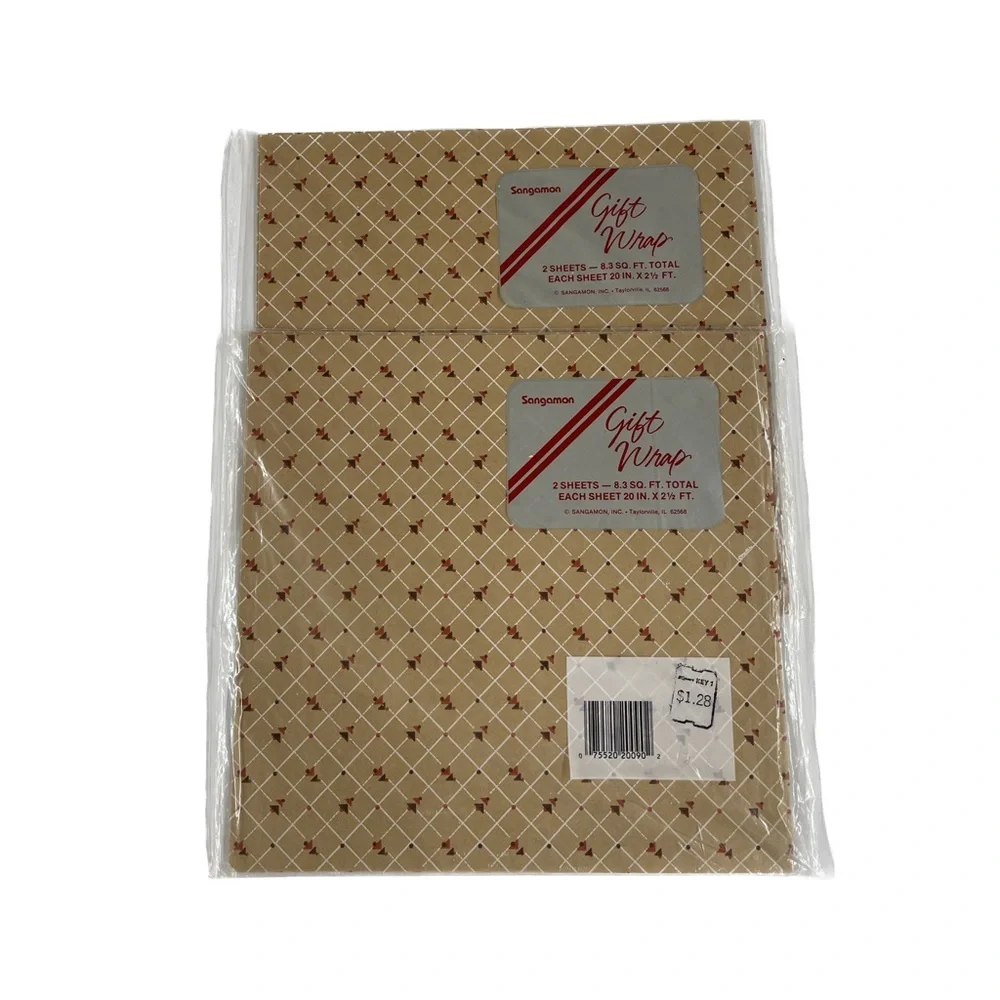Vintage 1980's Sangamon Earth Tone Leaves Gift Wrap Wrapping Paper 3 pcs Sealed